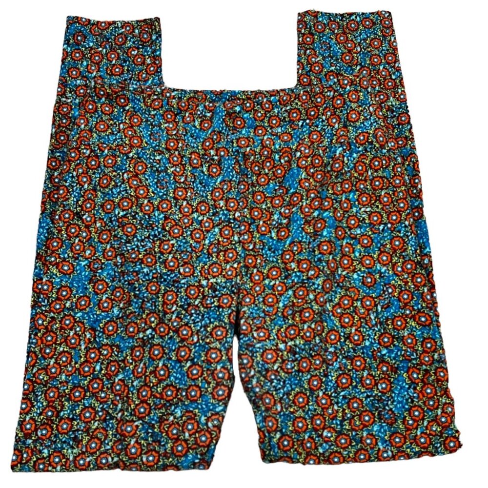 LuLaRoe Original Buttery Soft Leggings One Size Rust & Aqua Floral Print
